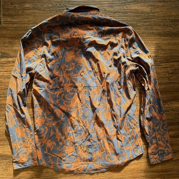 NWT MBX Men's Medium Western Floral Button Down Long Sleeve Shirt Stretch Rayon - Picture 3 of 6